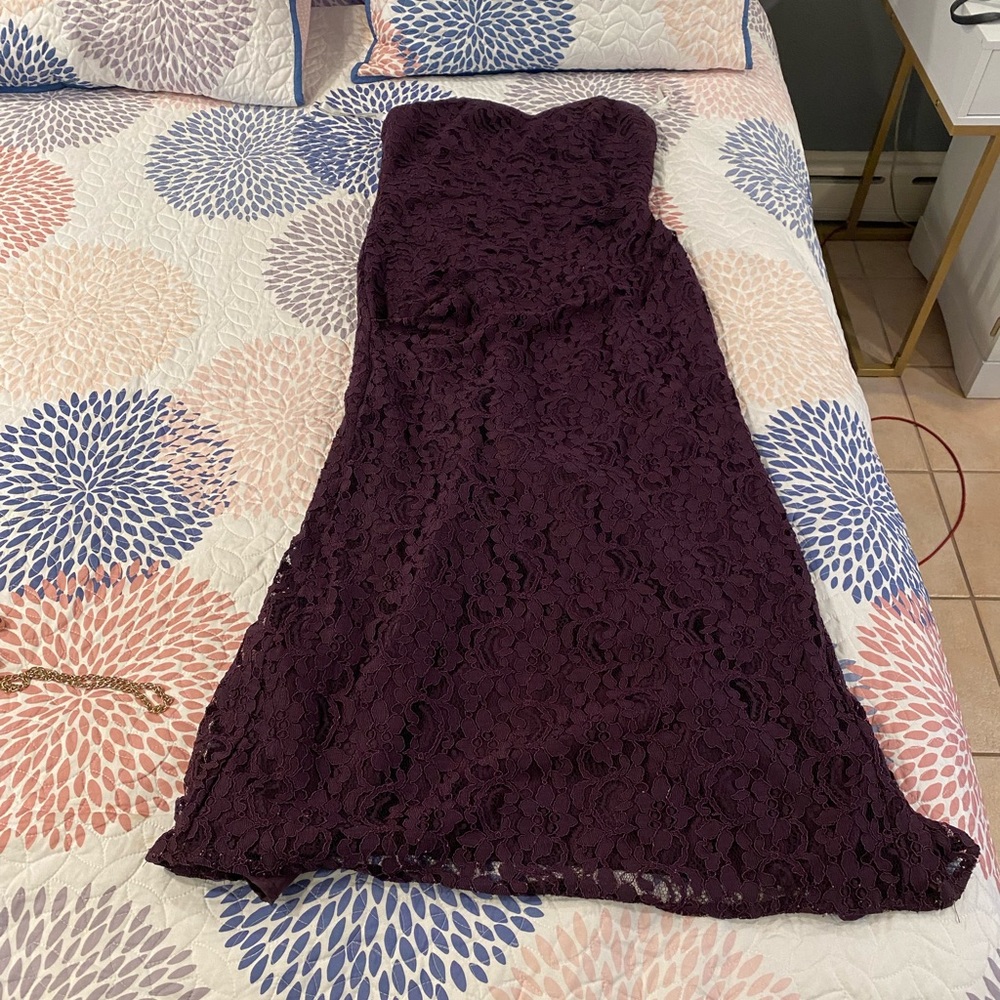 David’s Bridal sweetheart plum floor length gown (size 12)